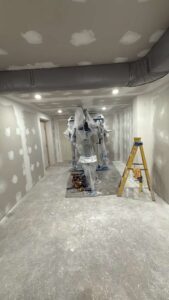 Basement drywall finishing and mudding before painting in Massachusetts